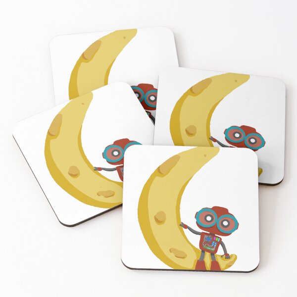 Item preview, Cute Robot Sitting on Crescent Moon – Original Space Cartoon designed and sold by Bob Verso Studio.