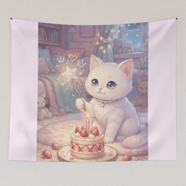 Item preview, Cozy Birthday Celebration with Magic Kitten - Nursery Art designed and sold by Fatomfatom.