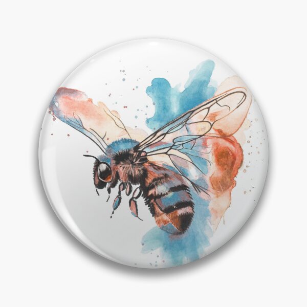 Item preview, Watercolour Bee Art Print — Blue and Terracotta Bumblebee Painting designed and sold by calamarisky.