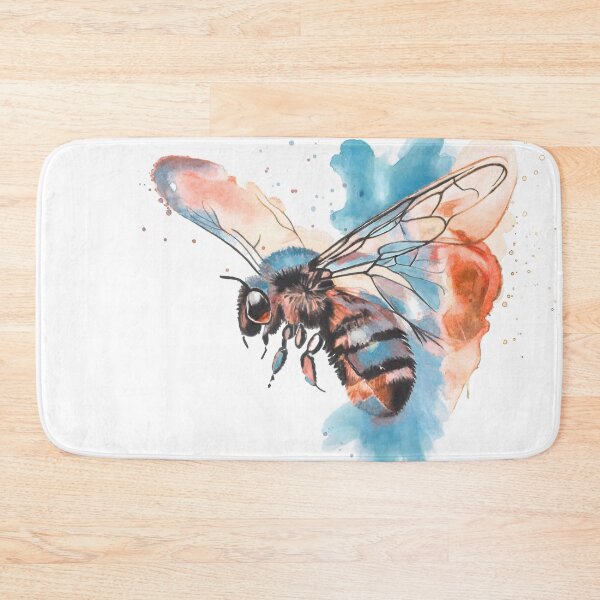 Item preview, Watercolour Bee Art Print — Blue and Terracotta Bumblebee Painting designed and sold by calamarisky.