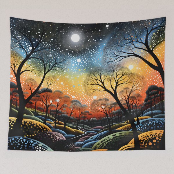 Item preview, Aboriginal Inspired Dot Art - Dreamy Moonlit Forest Landscape designed and sold by GrinGalore.