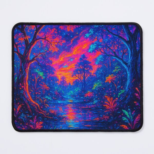 Item preview, Neon Enchanted River Forest - Psychedelic Cyberpunk Nature Painting designed and sold by Nexus Space.