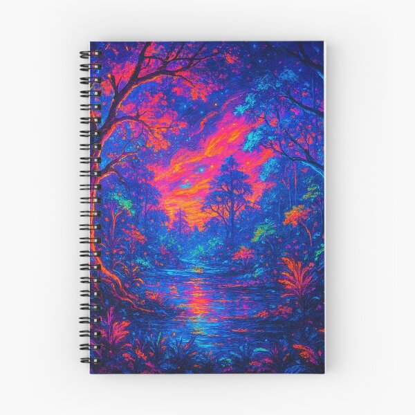 Item preview, Neon Enchanted River Forest - Psychedelic Cyberpunk Nature Painting designed and sold by Nexus Space.