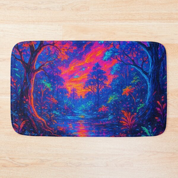 Item preview, Neon Enchanted River Forest - Psychedelic Cyberpunk Nature Painting designed and sold by Nexus Space.