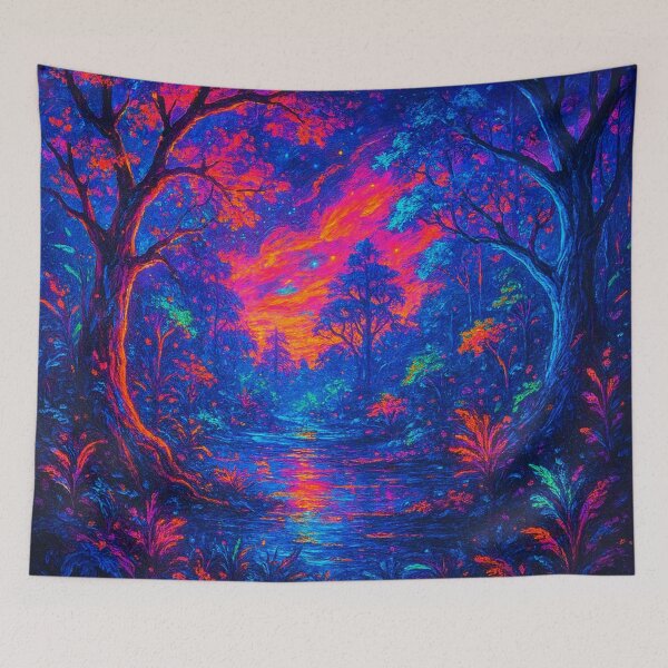 Item preview, Neon Enchanted River Forest - Psychedelic Cyberpunk Nature Painting designed and sold by Nexus Space.