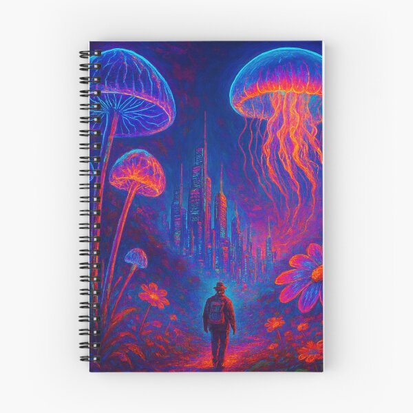 Item preview, Cyberpunk Wanderer Neon Landscape - Synthwave City Art designed and sold by Nexus Space.