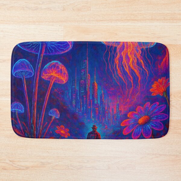 Item preview, Cyberpunk Wanderer Neon Landscape - Synthwave City Art designed and sold by Nexus Space.