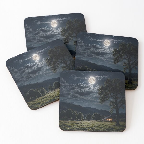 Item preview, Moonlit Cabin Landscape |  Night Sky Meadow Scene designed and sold by BHOWMIK STORE.