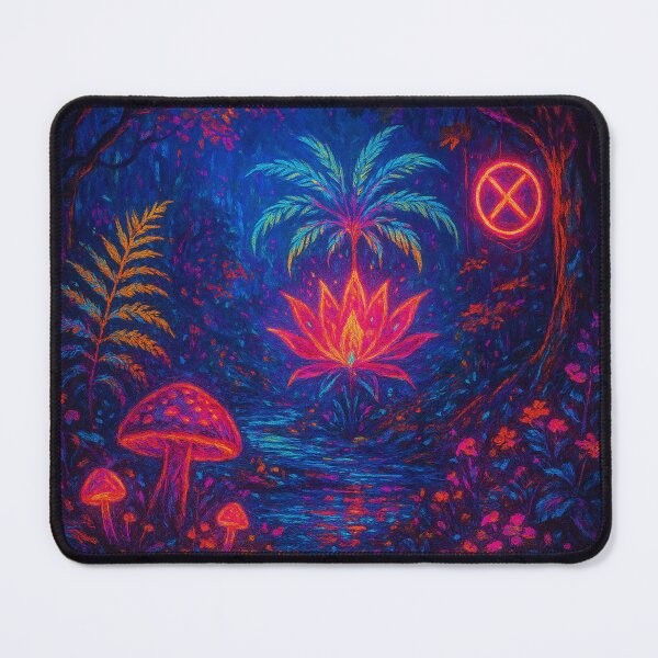 Item preview, Neon Mystic Lotus Forest - Psychedelic Jungle Nature Painting designed and sold by Nexus Space.