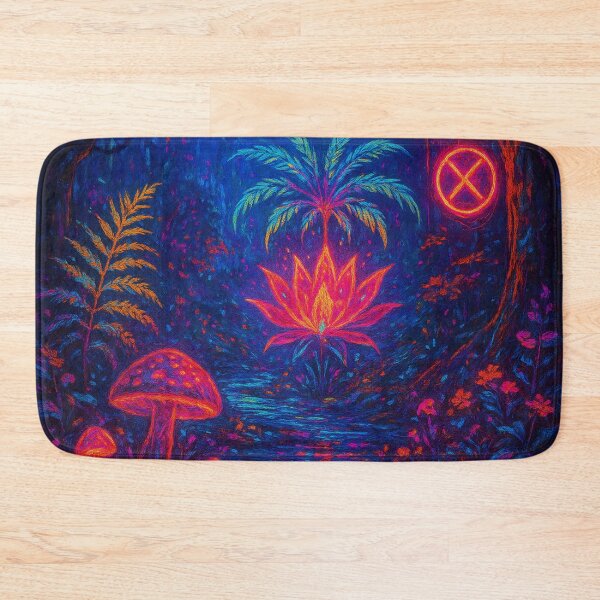 Item preview, Neon Mystic Lotus Forest - Psychedelic Jungle Nature Painting designed and sold by Nexus Space.