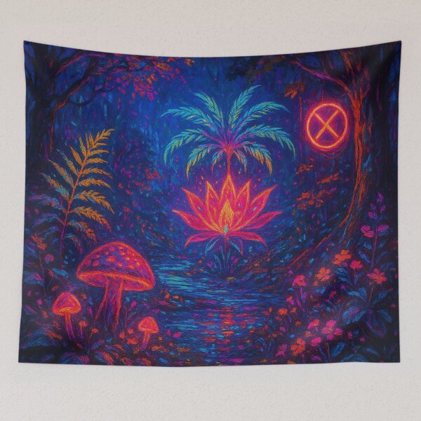 Item preview, Neon Mystic Lotus Forest - Psychedelic Jungle Nature Painting designed and sold by Nexus Space.