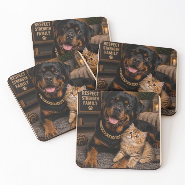 Item preview, Loyal Rottweiler Kitten Friendship Portrait Design Art designed and sold by BagFactoryUK.