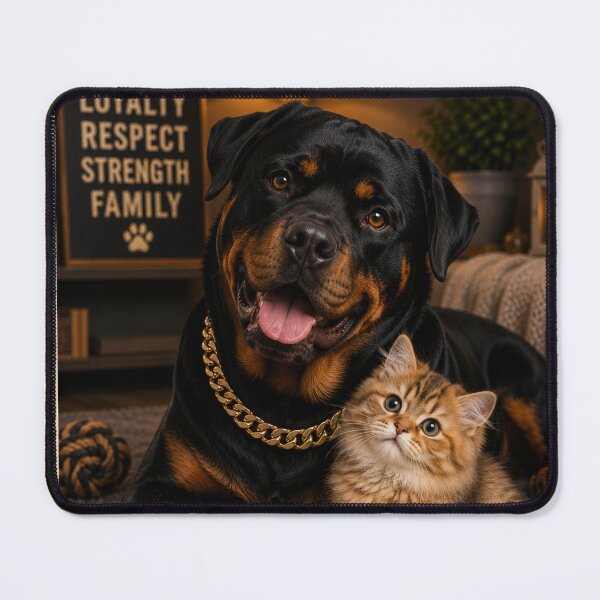 Item preview, Loyal Rottweiler Kitten Friendship Portrait Design Art designed and sold by BagFactoryUK.