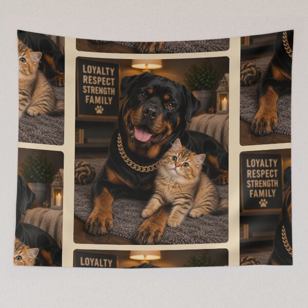 Item preview, Loyal Rottweiler Kitten Friendship Portrait Design Art designed and sold by BagFactoryUK.