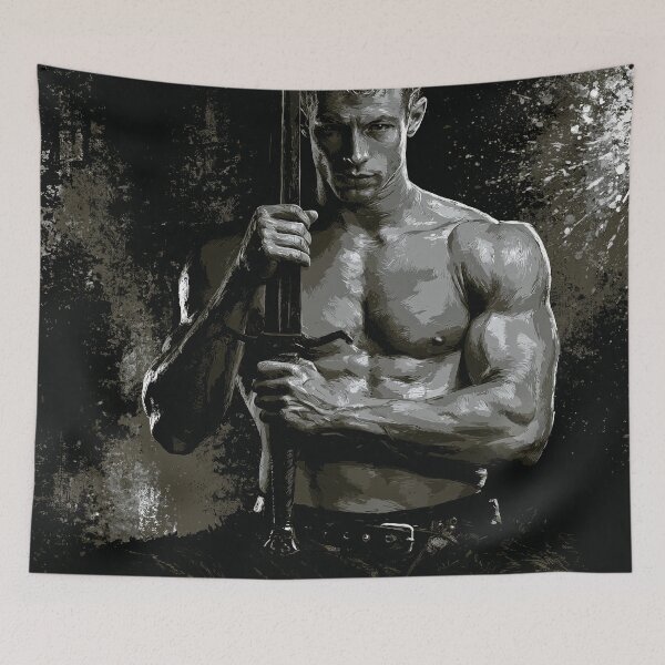 Item preview, Monochrome Warrior Holding Sword in Dramatic Light designed and sold by JaimeLikes.