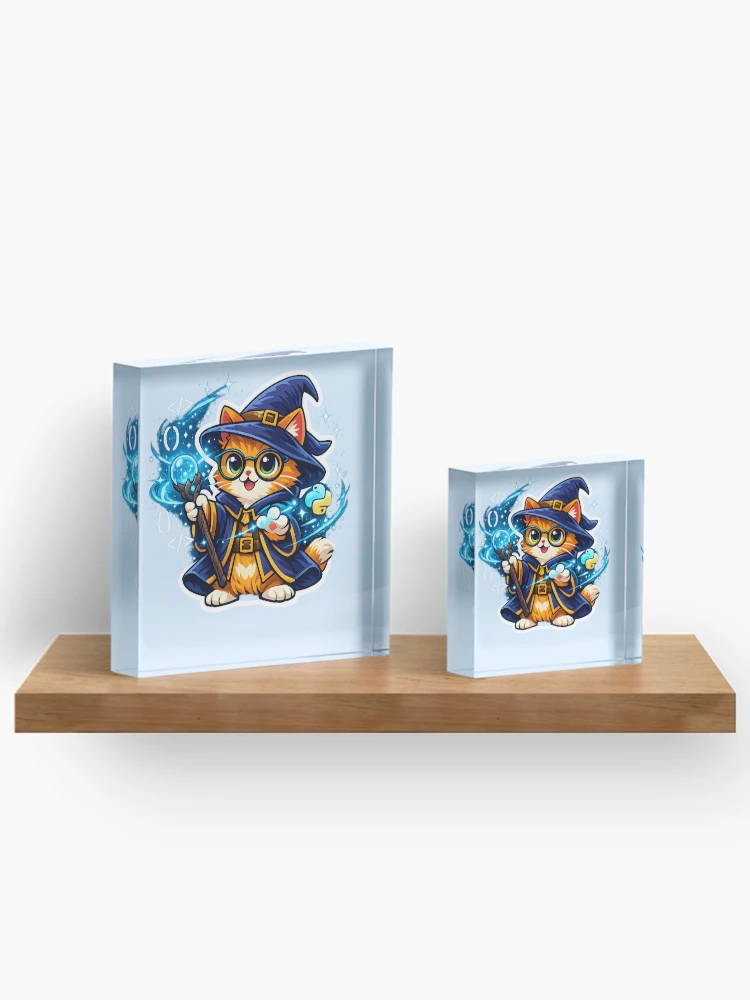 Thumbnail 3 of 5, Acrylic Block, Python Wizard Cat Coding Magic designed and sold by loukaidigitals.