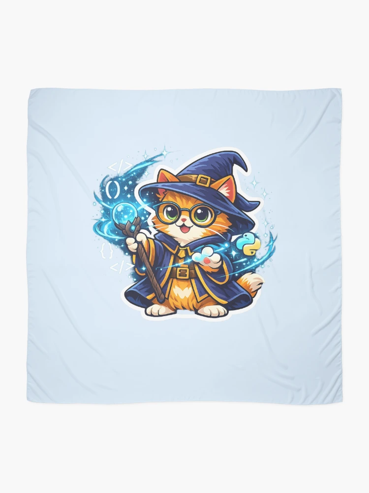 Aperçu 2 sur 3. Foulard avec l'œuvre Python Magic Chat Coding Magic créée et vendue par loukaidigitals.