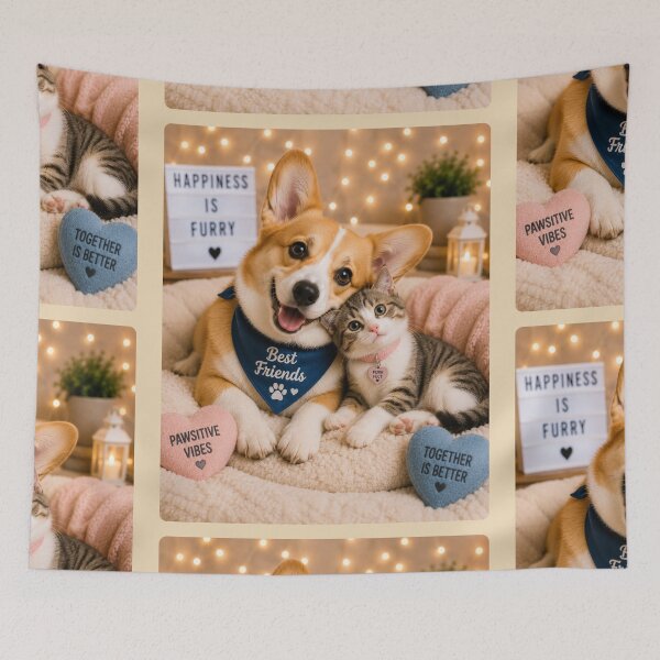 Artikelvorschau, Cute Corgi Cat Friendship Portrait Design Art entworfen und verkauft von BagFactoryUK.
