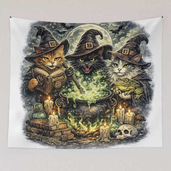 Item preview, Witch Cat Coven - Vintage Halloween Cat Graphic designed and sold by VHSmeow.