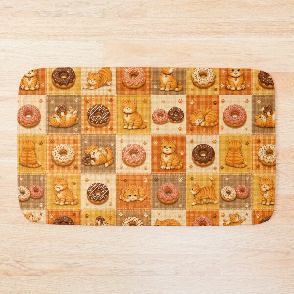 Item preview, Cute Ginger Cat Donut Patchwork Pattern Cozy Kawaii Design designed and sold by Mindworx21.