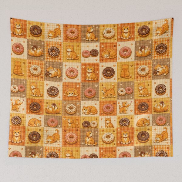 Item preview, Cute Ginger Cat Donut Patchwork Pattern Cozy Kawaii Design designed and sold by Mindworx21.