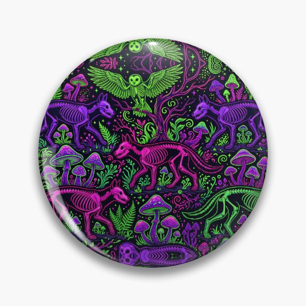 Item preview, Neon Skeleton Wolves and Owls Mushroom Pattern designed and sold by AbderraimArt.