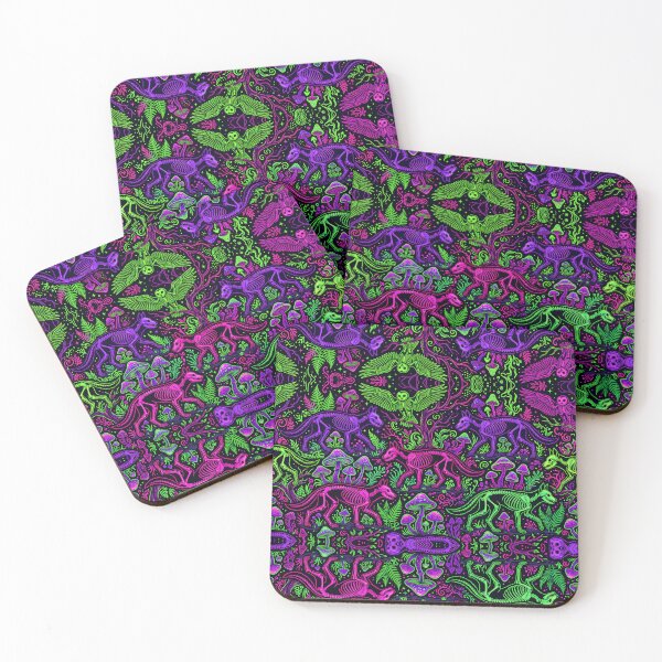 Item preview, Neon Skeleton Wolves and Owls Mushroom Pattern designed and sold by AbderraimArt.
