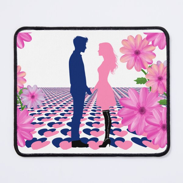 Item preview, Romantic Couple Silhouette with Pink Flowers and Heart Floor designed and sold by MigWhimsy.