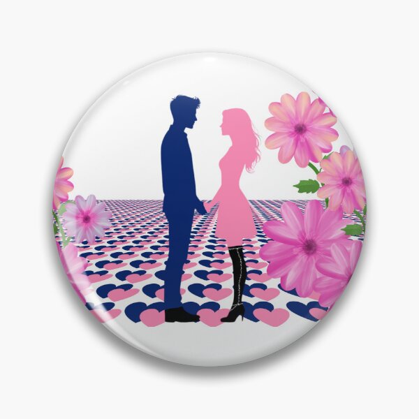 Item preview, Romantic Couple Silhouette with Pink Flowers and Heart Floor designed and sold by MigWhimsy.