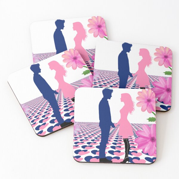 Item preview, Romantic Couple Silhouette with Pink Flowers and Heart Floor designed and sold by MigWhimsy.