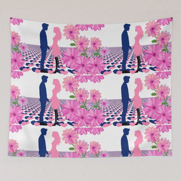 Item preview, Romantic Couple Silhouette with Pink Flowers and Heart Floor designed and sold by MigWhimsy.