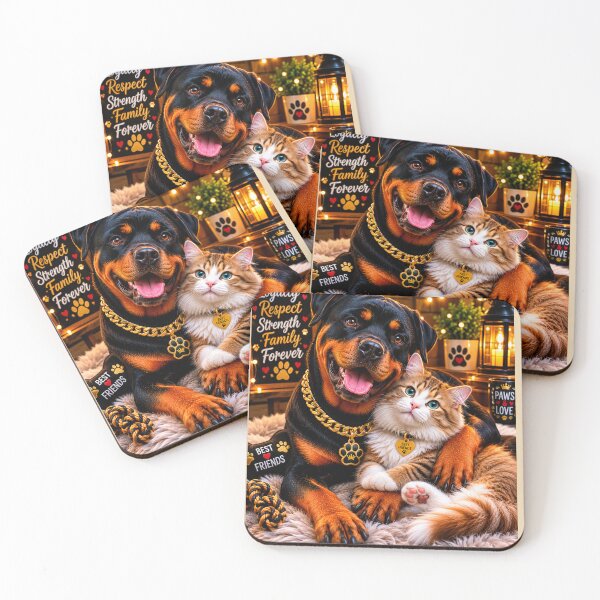 Item preview, Loyal Rottweiler Kitten Friendship Portrait designed and sold by BagFactoryUK.