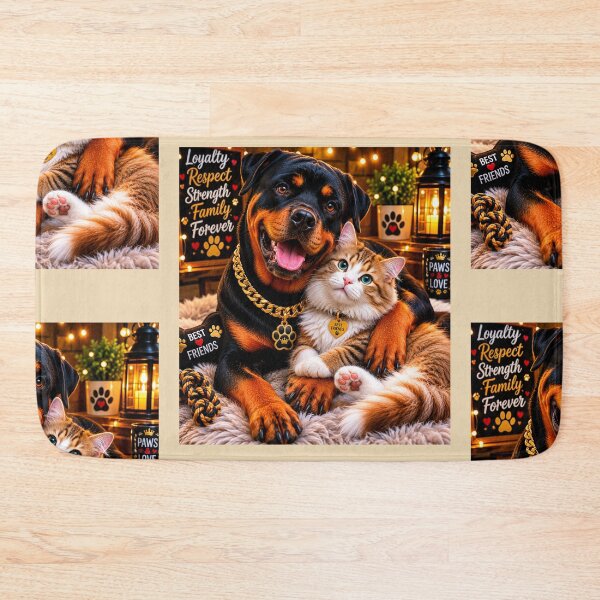 Item preview, Loyal Rottweiler Kitten Friendship Portrait designed and sold by BagFactoryUK.