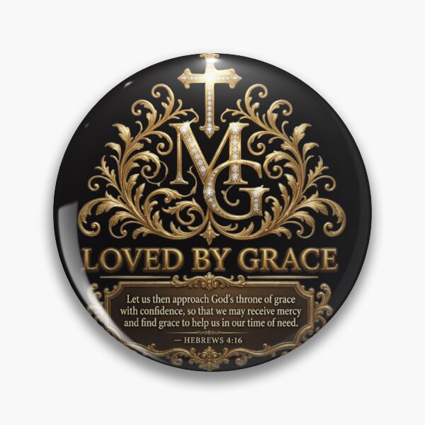 Item preview, Loved By Grace | Ornate MG Monogram with Hebrews 4:16 Christian apparel designed and sold by KINGDOM GOLD STUDIO.