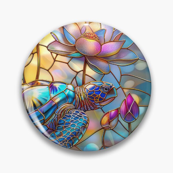 Item preview, Stained Glass Turtle with Lotus Blossoms designed and sold by MargaretWiktor.