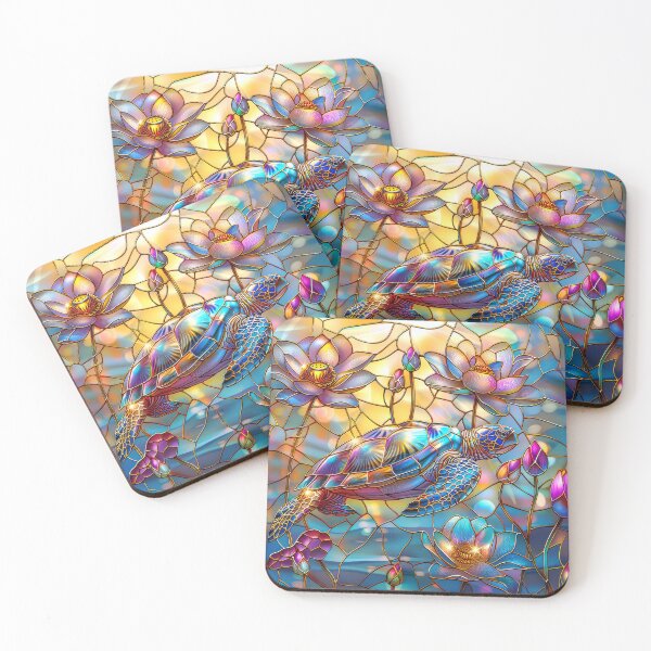 Item preview, Stained Glass Turtle with Lotus Blossoms designed and sold by MargaretWiktor.