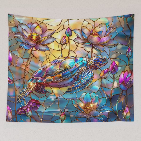 Item preview, Stained Glass Turtle with Lotus Blossoms designed and sold by MargaretWiktor.