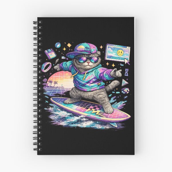 Item preview, Vaporwave Surf Cat Retro 90s Scottish Fold Graphic designed and sold by VHSmeow.