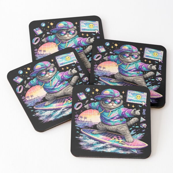 Item preview, Vaporwave Surf Cat Retro 90s Scottish Fold Graphic designed and sold by VHSmeow.