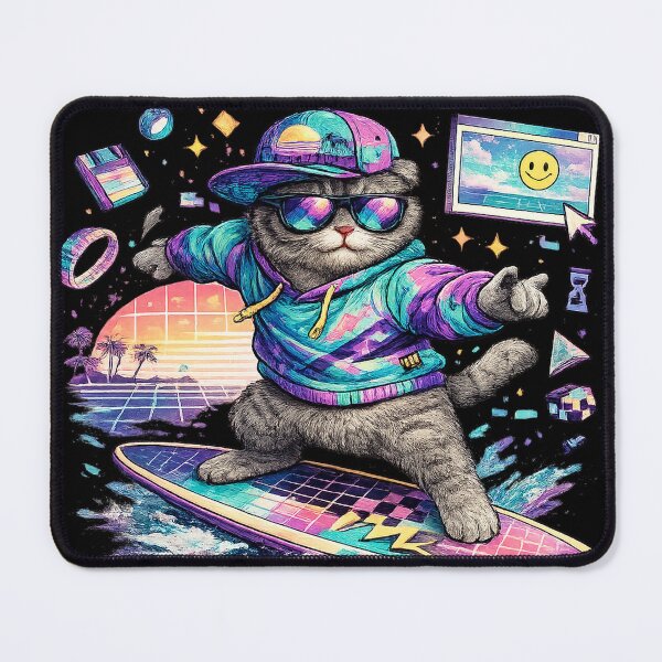 Item preview, Vaporwave Surf Cat Retro 90s Scottish Fold Graphic designed and sold by VHSmeow.