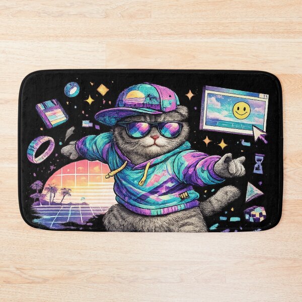 Item preview, Vaporwave Surf Cat Retro 90s Scottish Fold Graphic designed and sold by VHSmeow.