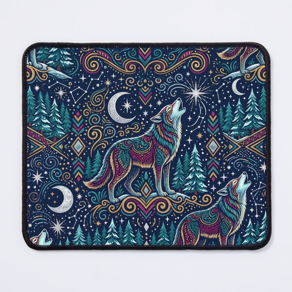 Item preview, Celestial Howling Wolf Moon Stars Mystic Folk Art designed and sold by AbderraimArt.