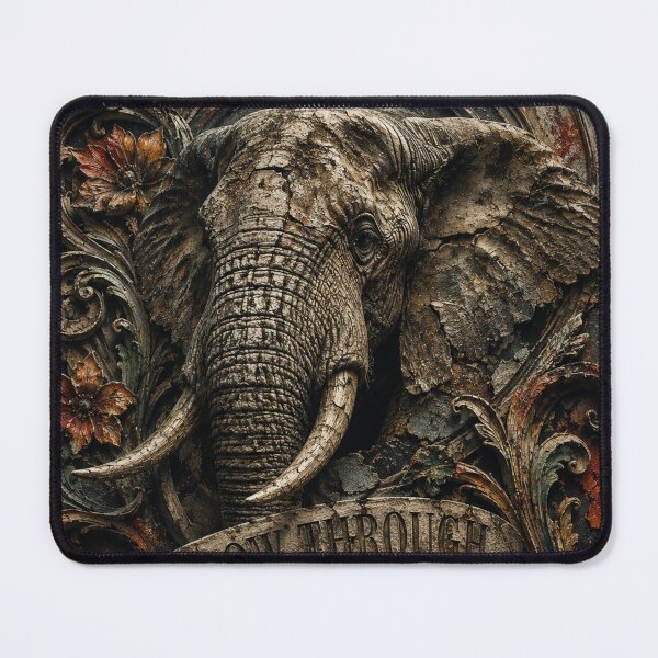 Item preview, Sovereign Operator Grow Through Pressure Elephant Stone Carving Office Wall Art designed and sold by SavannaStrikes.