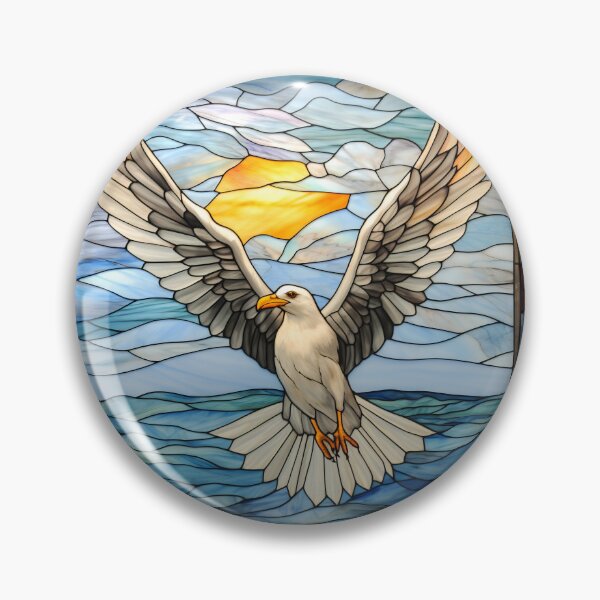 Item preview, Seagull Flying over Ocean Stained Glass Sunset Art designed and sold by pinkal.