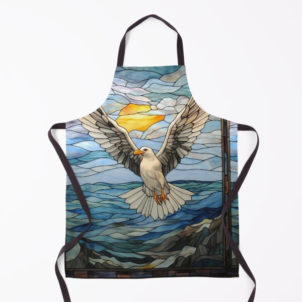 Item preview, Seagull Flying over Ocean Stained Glass Sunset Art designed and sold by pinkal.