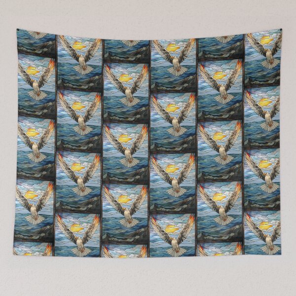 Item preview, Seagull Flying over Ocean Stained Glass Sunset Art designed and sold by pinkal.