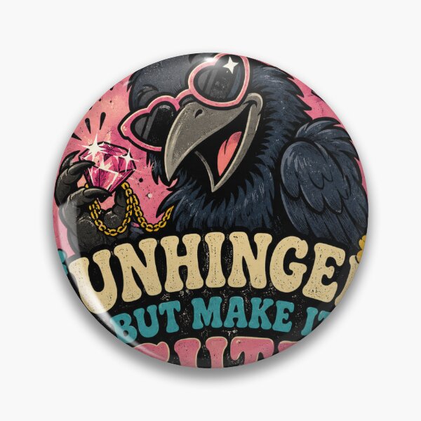 Item preview, Unhinged But Make It Cute Crow Funny Vintage Badge Sticker designed and sold by RedRubyBubble.