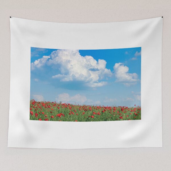 Item preview, Poppies flower meadow and blue sky with clouds, countryside landscape, spring season designed and sold by goceris.