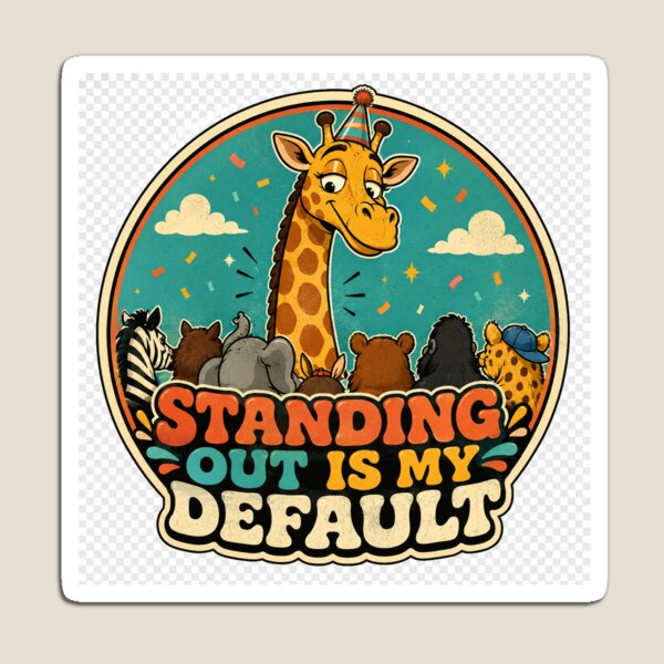 Item preview, Standing Out Is My Default Giraffe Funny Vintage Badge Sticker designed and sold by RedRubyBubble.