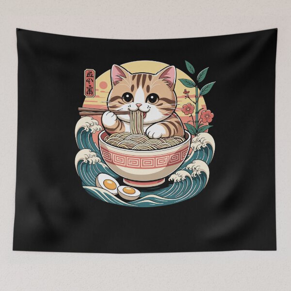 Item preview, Ramen Neko Kawaii Cat Japanese Kanji Noodles designed and sold by ShirTomDesigns.